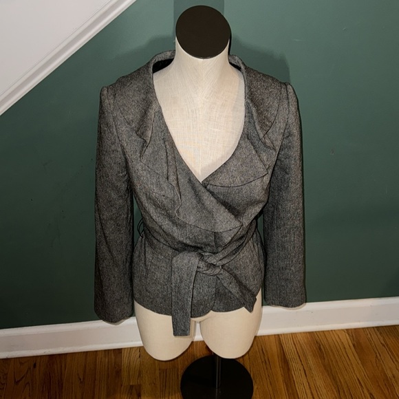 The Limited Collection Ruffle cross front gray blazer. Size small - Picture 2 of 11